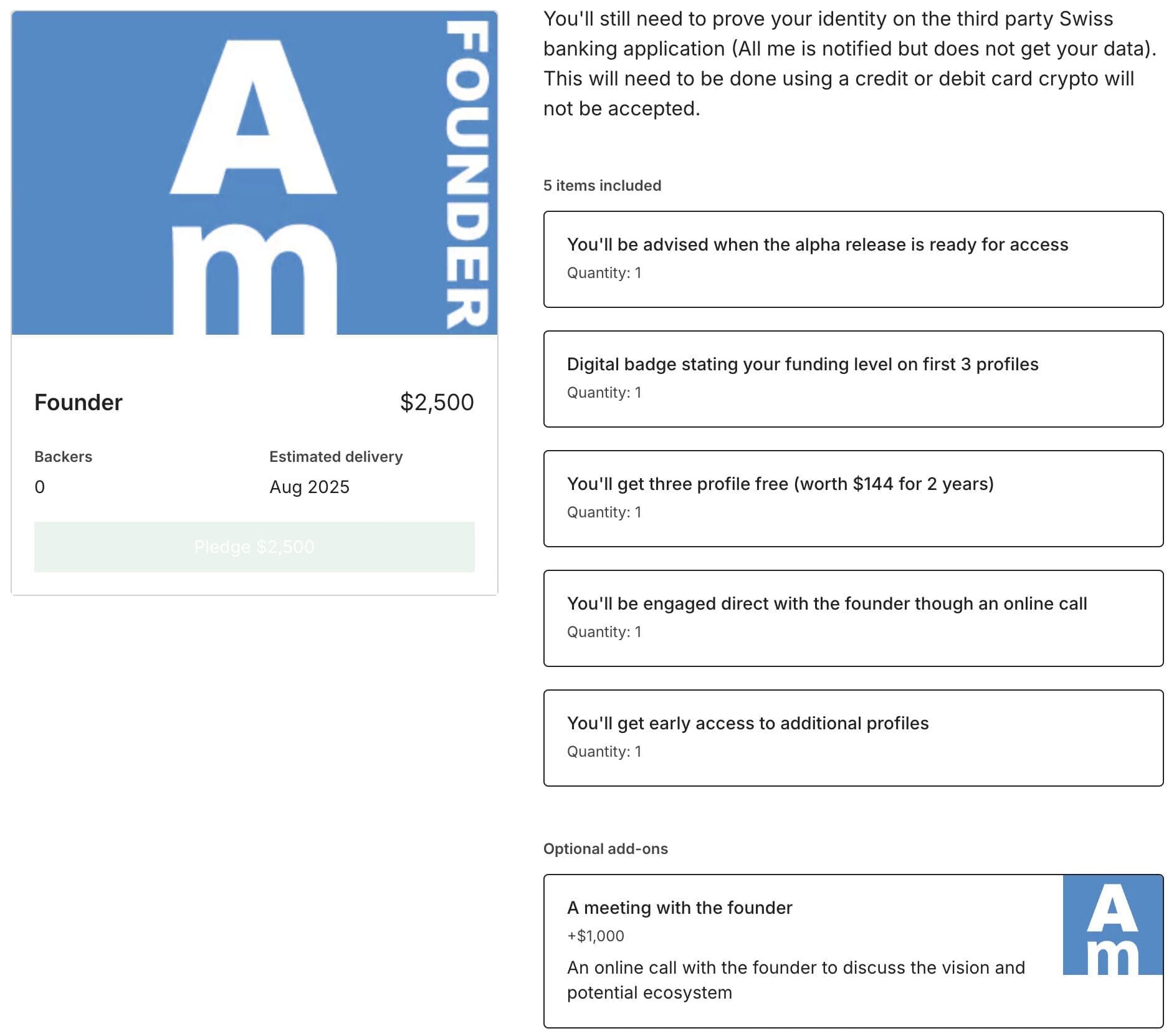 All me social app Founder kickstarter reward All me social app Founder